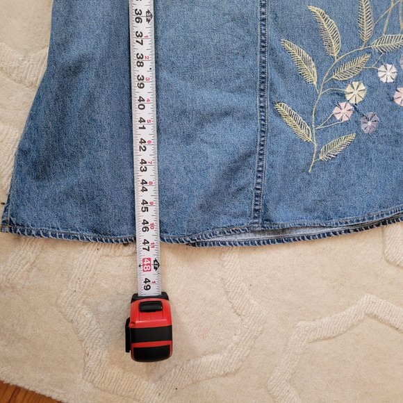 Vintage 90's Embroidered Denim Sun Dress / Jumper - Picture 10 of 15